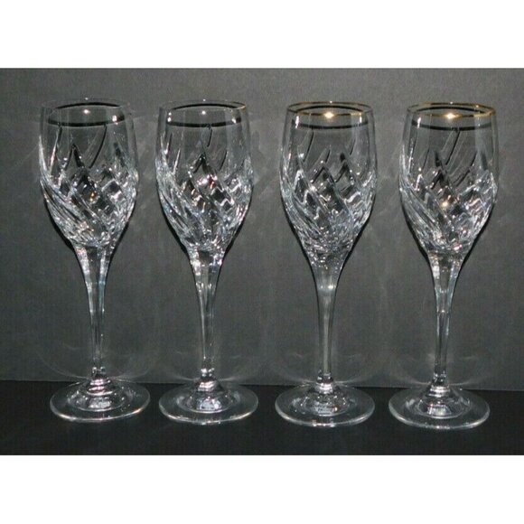 Mikasa Preview Gold Crystal Wine Goblets Set Of 4 Elegant Stemware Gold Trim - Picture 4 of 12